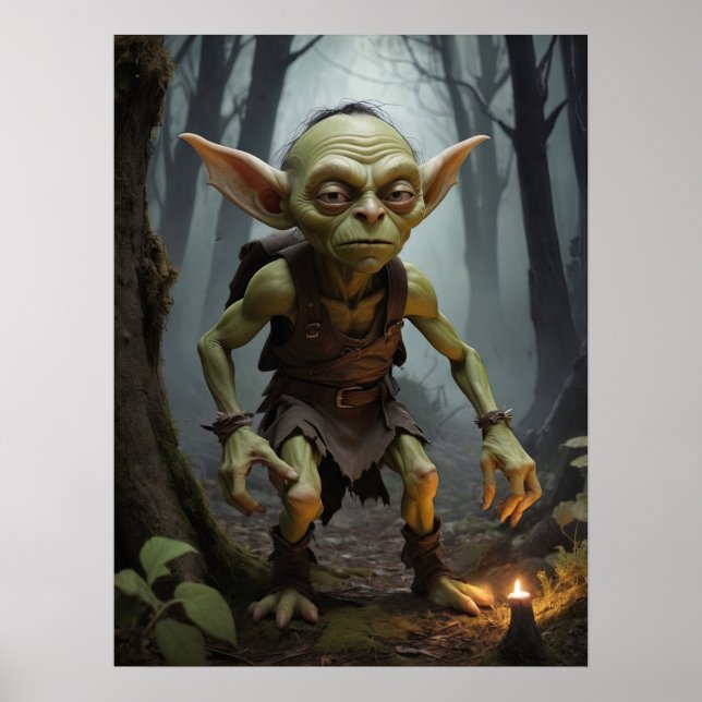 Mischling Goblin Lurking in einem Spuk Wald Poster (Vorne)