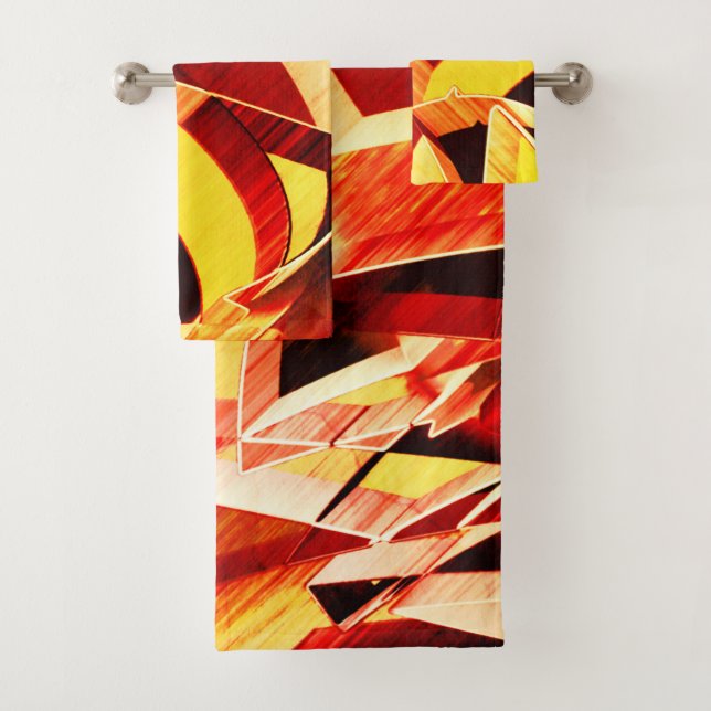 Mischung aus Gelbfärbung und dunkelrot, stark gest Badhandtuch Set (Insitu)