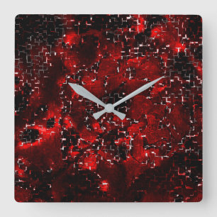 Mischung von roten Blütenblättern und roten Blüten Quadratische Wanduhr