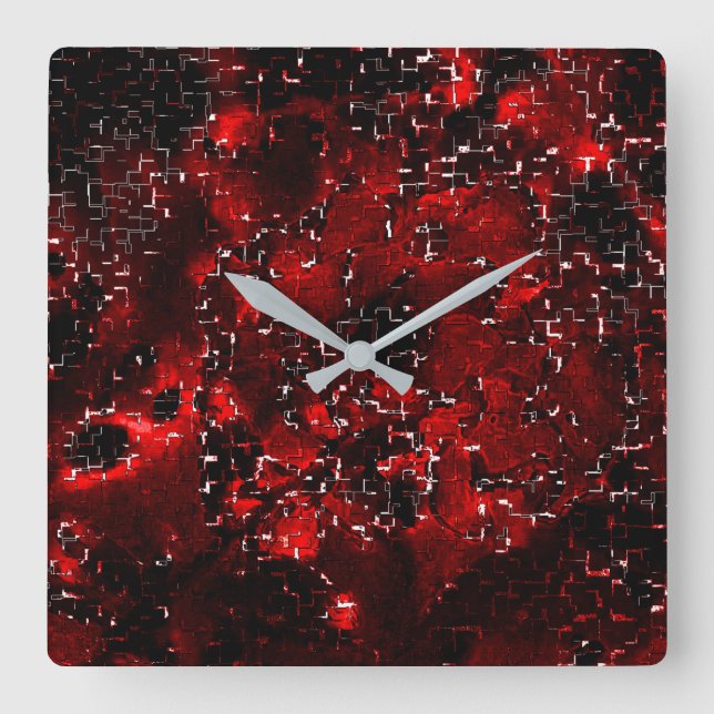 Mischung von roten Blütenblättern und roten Blüten Quadratische Wanduhr (Vorderseite)