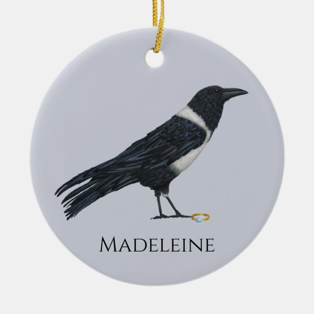 Mischvous Crow und Ring Keramik Ornament (Vorne)