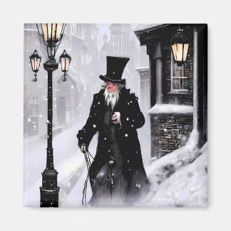 Miserly Ebenezer Scrooge Snowy Viktorianisch Stree Magnet