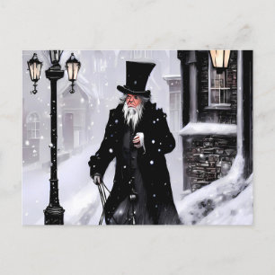 Miserly Ebenezer Scrooge Snowy Viktorianisch Stree Postkarte