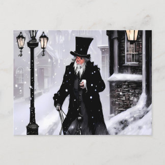 Miserly Ebenezer Scrooge Snowy Viktorianisch Stree Postkarte
