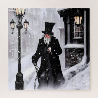 Miserly Ebenezer Scrooge Snowy Viktorianisch Stree Puzzle