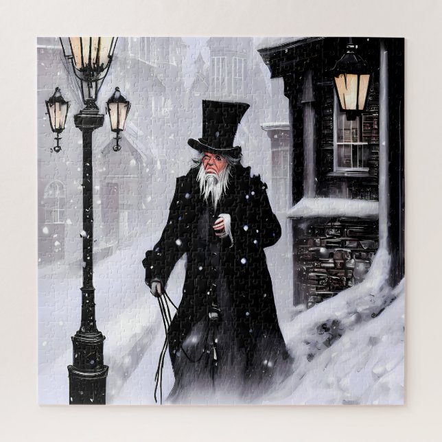 Miserly Ebenezer Scrooge Snowy Viktorianisch Stree Puzzle (Vertikal)