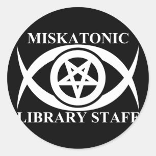 MISKATONIC BIBLIOTHEKSPERSONAL RUNDER AUFKLEBER