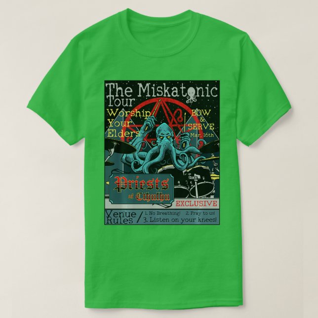 Miskatonic unser Cthulhu Drummer Rock Concept Horr T-Shirt (Design vorne)