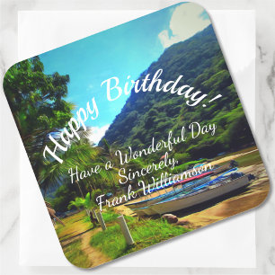 Mismaloya Boote auf dem Fluss Geburtstag 0350 Quadratischer Aufkleber