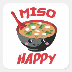 Miso Happy Funny Food Kawaii Quadratischer Aufkleber
