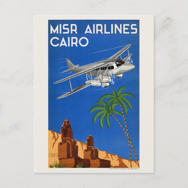 MISR Airlines Kairo Ägypten Vintage Poster 1935 Postkarte (Vorderseite)