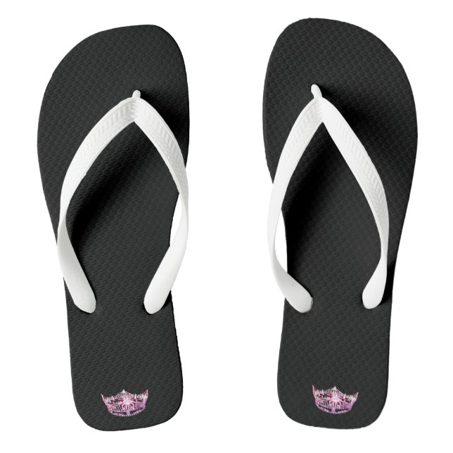 Miss America Adult Pink Crown White Flip Flops (Fußbett)
