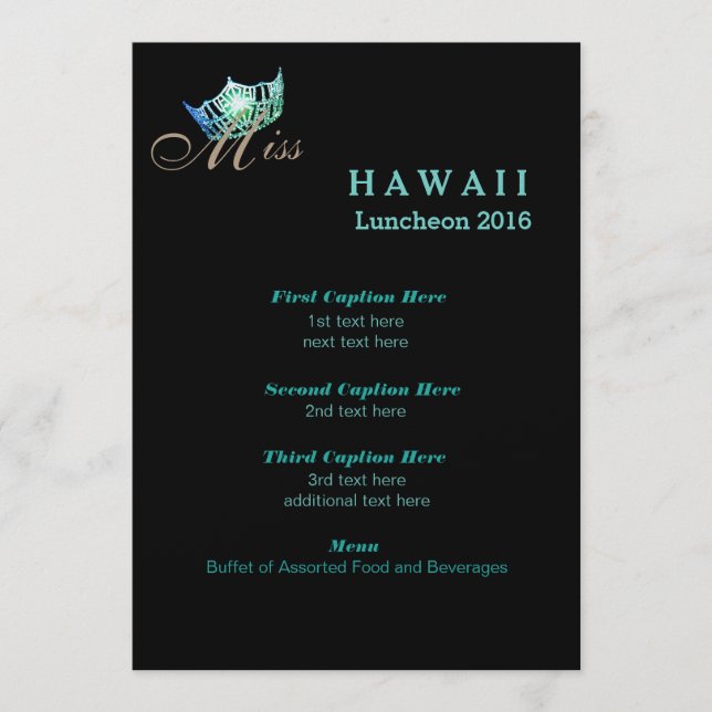 Miss America Black Shimmer Luncheon Programmkarte Menükarte (Vorderseite)