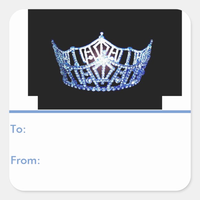 Miss America Blue Crown Peel & Stick Geschenktaste Quadratischer Aufkleber (Vorderseite)