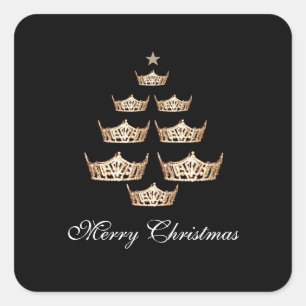 Miss America Crown Christmas Tree Sticker-Square Quadratischer Aufkleber