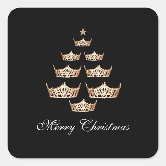 Miss America Crown Christmas Tree Sticker-Square Quadratischer Aufkleber (Vorderseite)