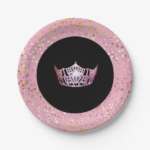 Miss America Crown Paper Tellers-Golden Stars PInk Pappteller