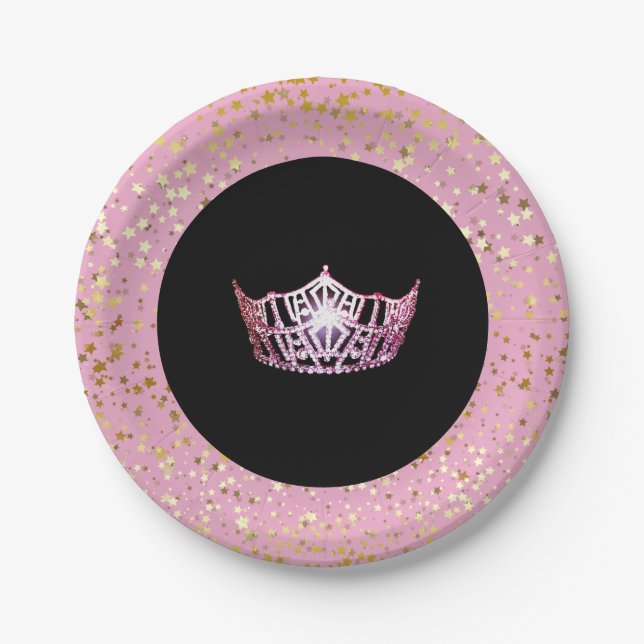 Miss America Crown Paper Tellers-Golden Stars PInk Pappteller (Vorderseite)