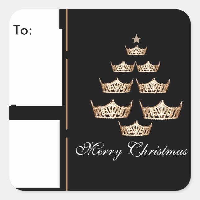 Miss America Crown Weihnachtsbaum Geschenktasten Quadratischer Aufkleber (Vorderseite)