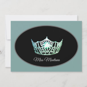 Miss America Flat Note Card Silver Crown Aqua Mist Mitteilungskarte