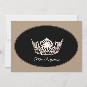 Miss America Flat Note Card Silver Crown/Beige Mitteilungskarte