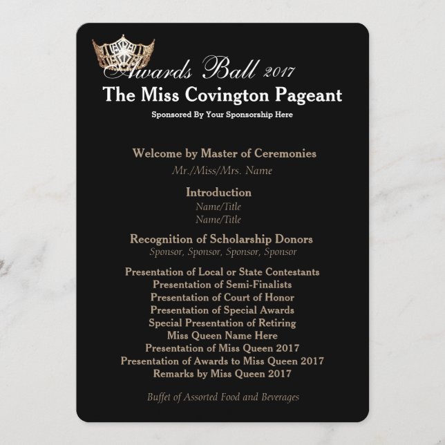 Miss America Gold Crown 2 Awards Ball Programmkart Programm (Vorderseite)