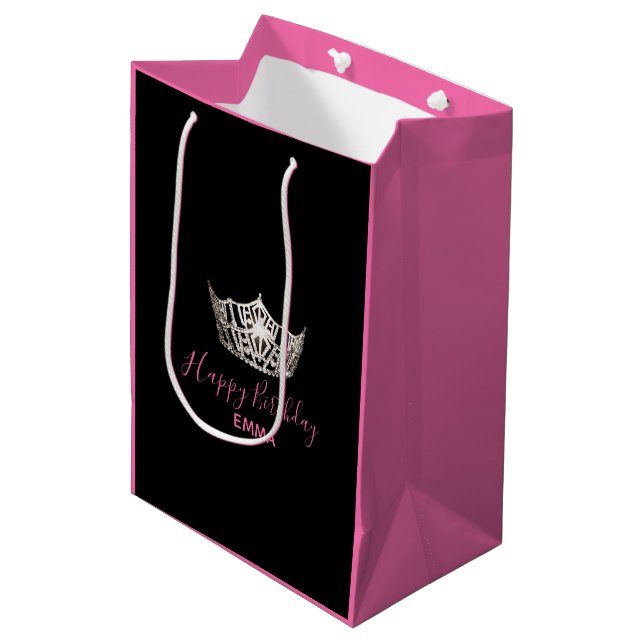 Miss America Silver Crown 2-Tone-Geschenktasche -  Mittlere Geschenktüte (Vorderseite Schrägansicht)