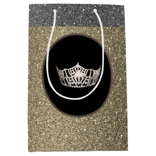 Miss America Silver Crown Gold FX GlitterGift Bag Mittlere Geschenktüte (Vorderseite)