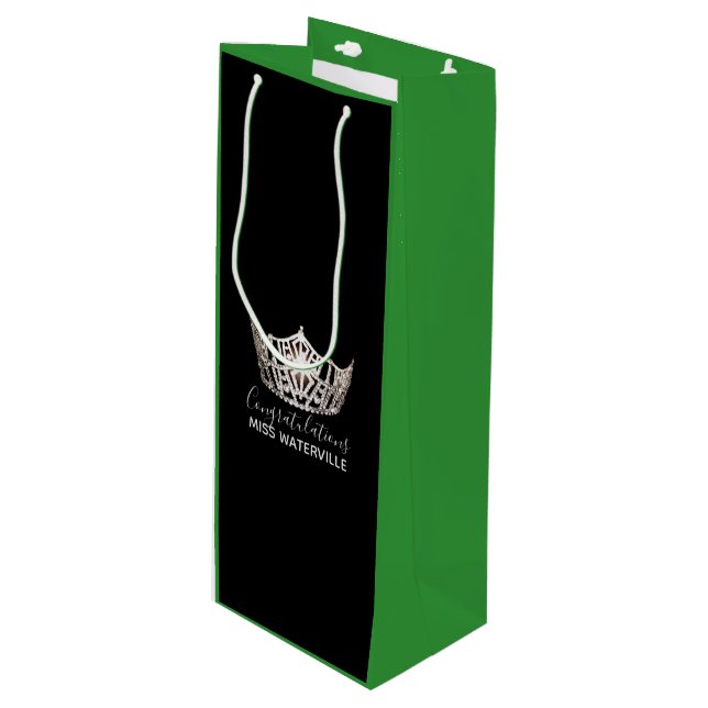 Miss America Silver Crown Green Geschenktasche Geschenktüte Für Weinflaschen (Vorderseite Schrägansicht)