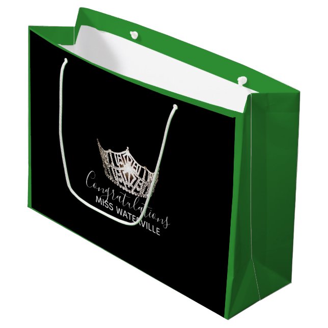 Miss America Silver Crown Green Geschenktasche Gro Große Geschenktüte (Vorderseite Schrägansicht)