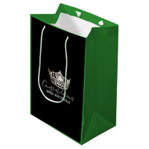 Miss America Silver Crown Green Gift Bag-Medium Mittlere Geschenktüte