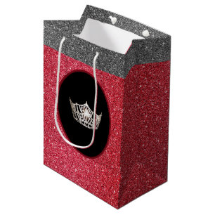 Miss America Silver Crown Red FX GlitterGift Bag Mittlere Geschenktüte