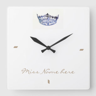 Miss America Stil Blue White Crown Clock Quadratische Wanduhr
