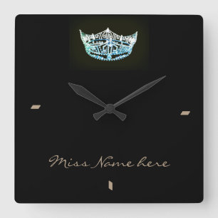 Miss America style Aqua Crown Clock Quadratische Wanduhr