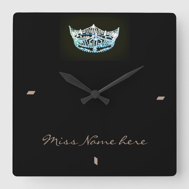 Miss America style Aqua Crown Clock Quadratische Wanduhr (Vorderseite)