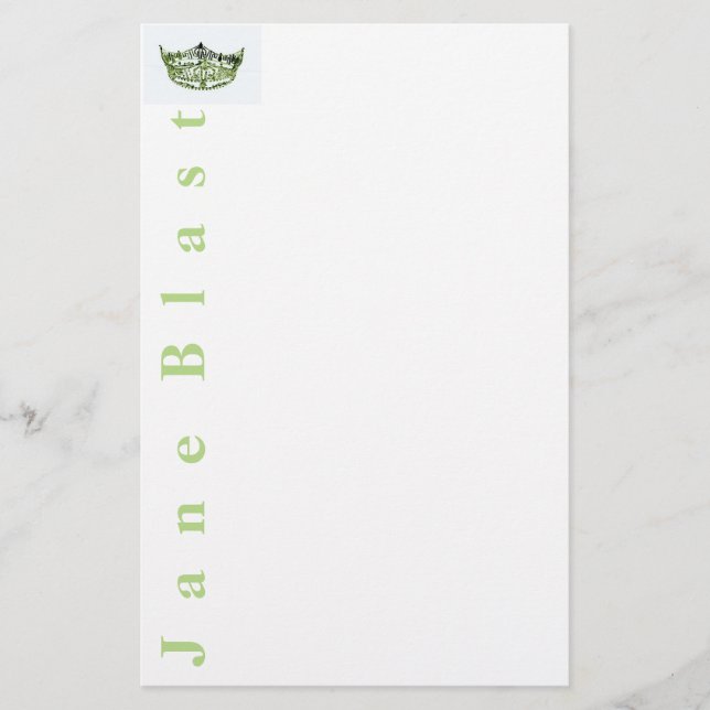 Miss America style Crown Stationery Green/White Briefpapier (Vorderseite)