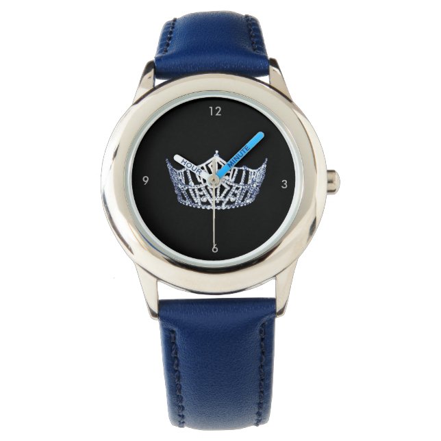 Miss America style Custom Crown Blue Watch Armbanduhr (Vorderseite)