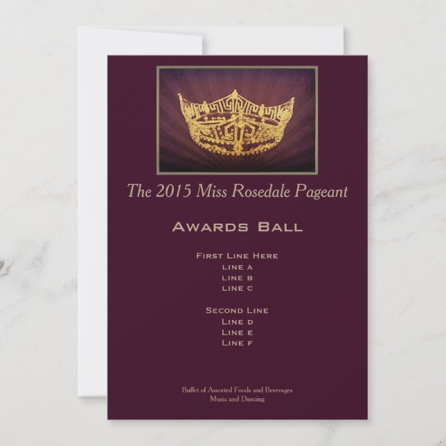 Miss America Style Gold Crown Awards Ball Card (Vorderseite)