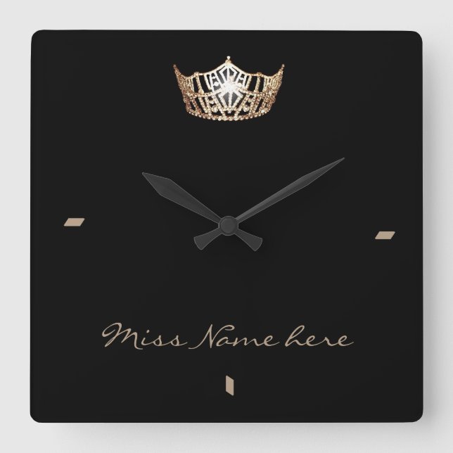 Miss America Style Gold Crown Clock Quadratische Wanduhr (Vorderseite)
