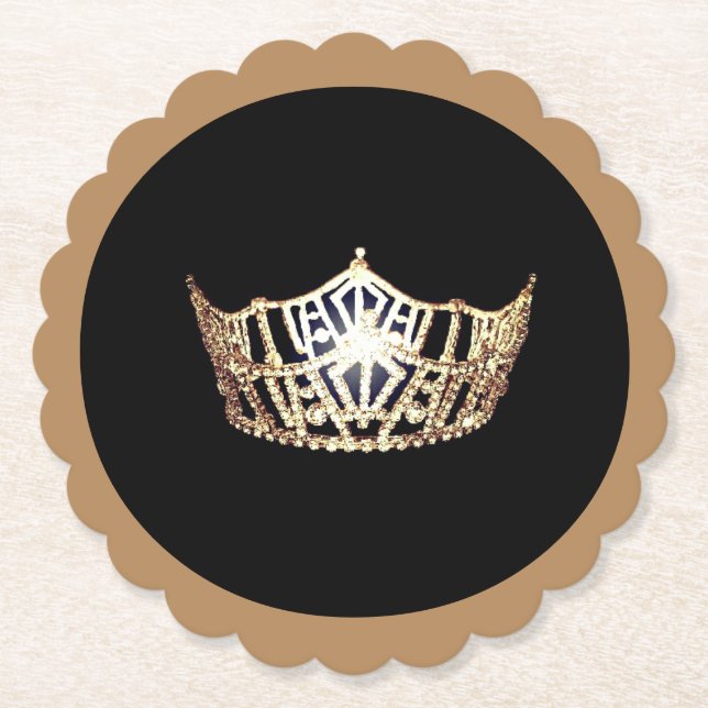 Miss America Style Gold Crown Sclpd Paper Unterset Untersetzer (Vorderseite)
