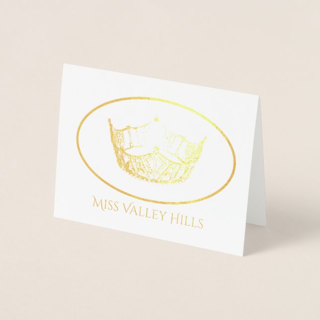 Miss America Style Gold Foil Crown Note Card Sm Folienkarte (Vorderseite)