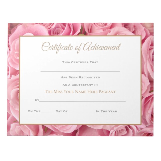Miss America style Pageant Certificates-Achievment Notizblock (Vorderseite)