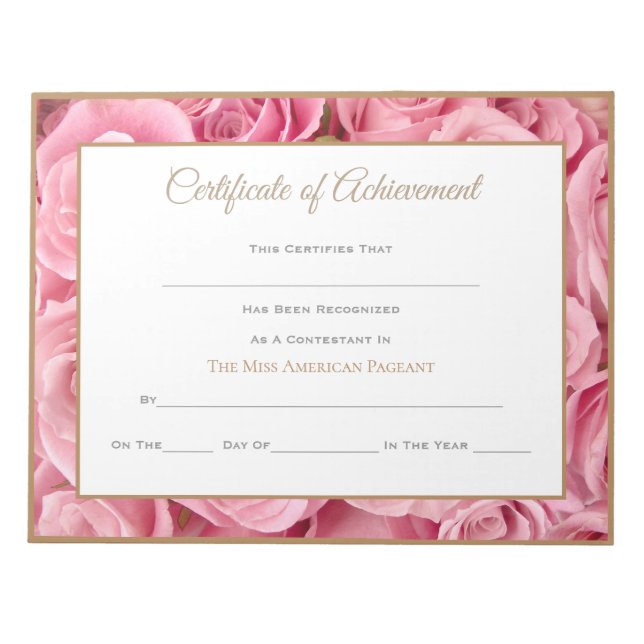 Miss America style Pageant Certificates-Achievment Notizblock (Vorderseite)