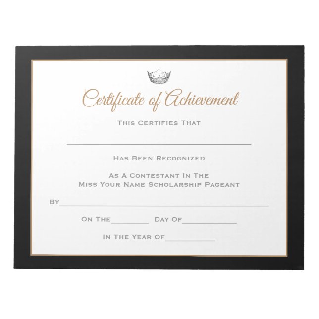 Miss America style Pageant Certificates-Achievment Notizblock (Vorderseite)
