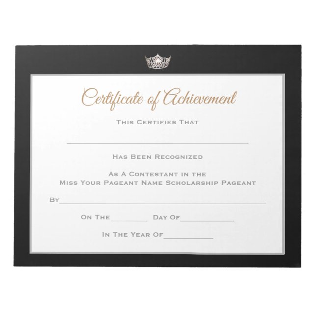 Miss America style Pageant Certificates-Achievment Notizblock (Vorderseite)