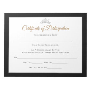 Miss America style Pageant Certificates-particptt Notizblock