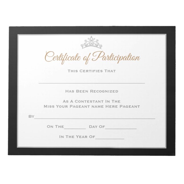 Miss America style Pageant Certificates-particptt Notizblock (Vorderseite)