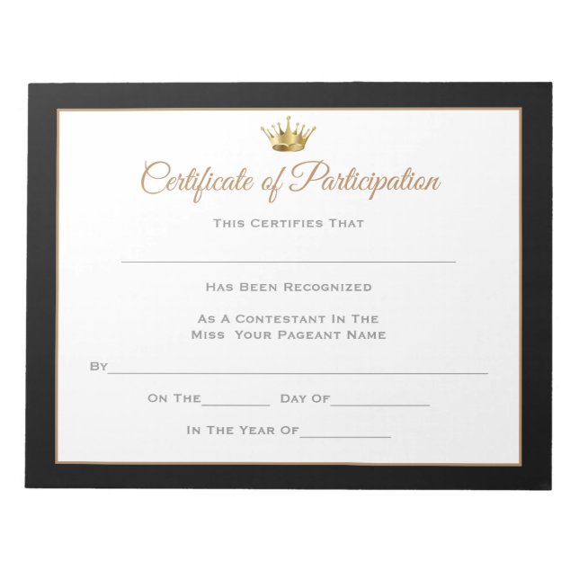 Miss America style Pageant Certificates-particptt Notizblock (Vorderseite)