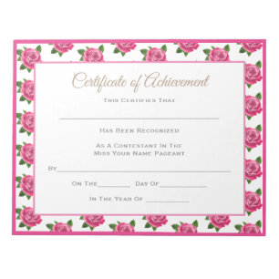 Miss America style Pageant Certificates - Rose Notizblock