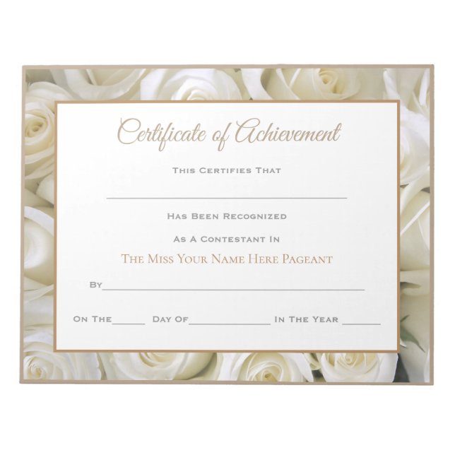 Miss America style Pageant Certificates - Rose Notizblock (Vorderseite)